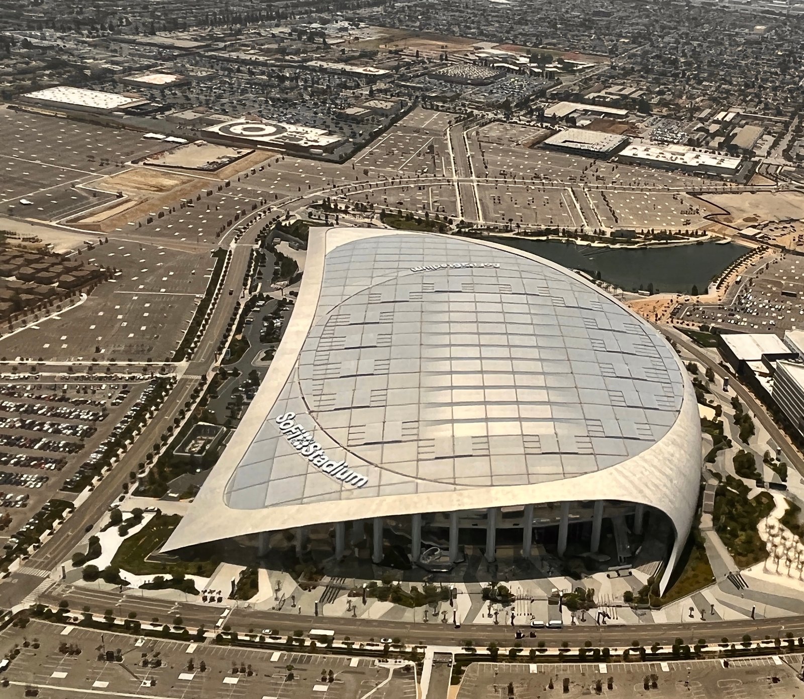 Aerial view of SoFi Stadium event advertising opportunity in Inglewood California